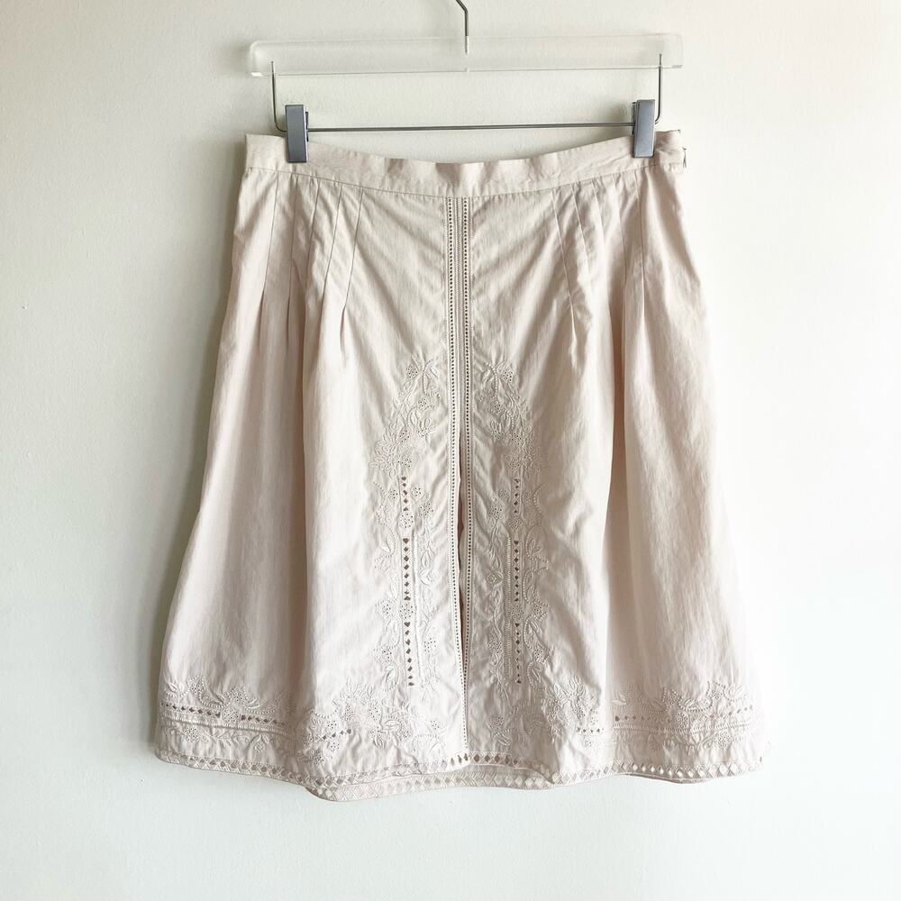 Faconnable Womens Size 10 A Line Skirt Pinstriped Embroidered Eyelet Retro